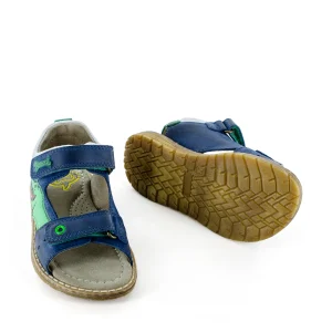 Hot calf navy + green Sandalen