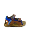 Hot calf cognac + electric blue Sandalen