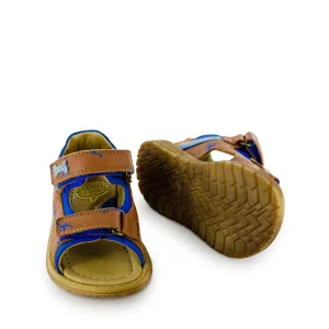 Hot calf cognac + electric blue Sandalen