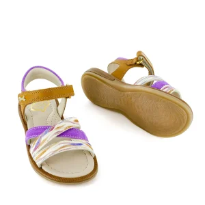 Discount calf cognac + lilac Sandalen