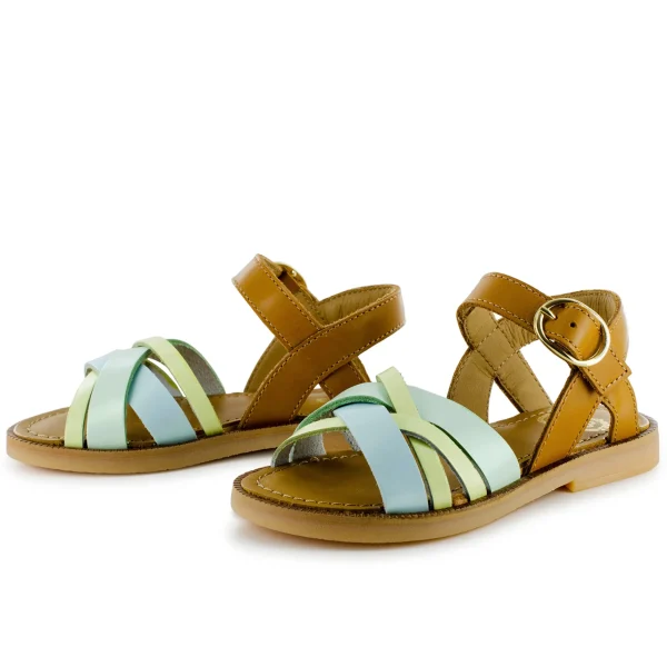 Online calf ice-blue + cognac Sandalen