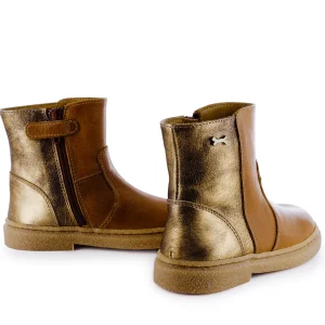 Sale calf - metal cognac + gold Enkellaarsjes