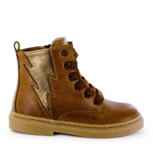 Outlet calf - metal cognac + gold Enkellaarsjes