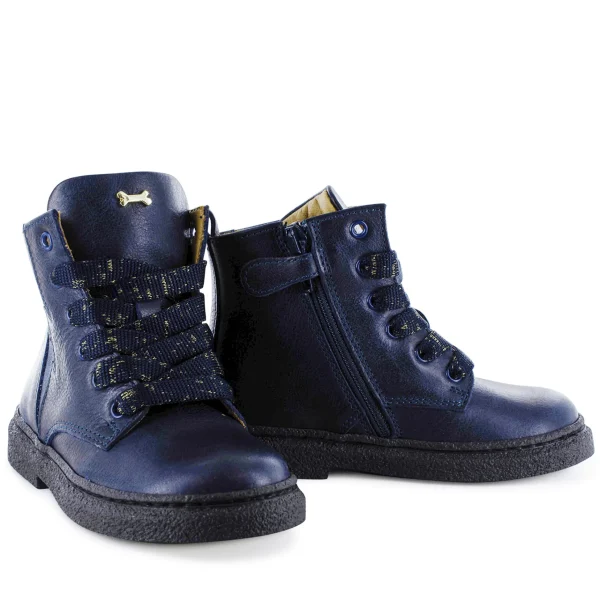 Outlet calf - metal navy Enkellaarsjes