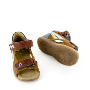 Discount calf cuoio + denim Sandalen