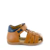 New calf cuoio + navy Sandalen