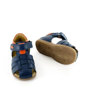 Online calf navy + brick Sandalen