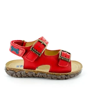 Online calf red + denim Sandalen